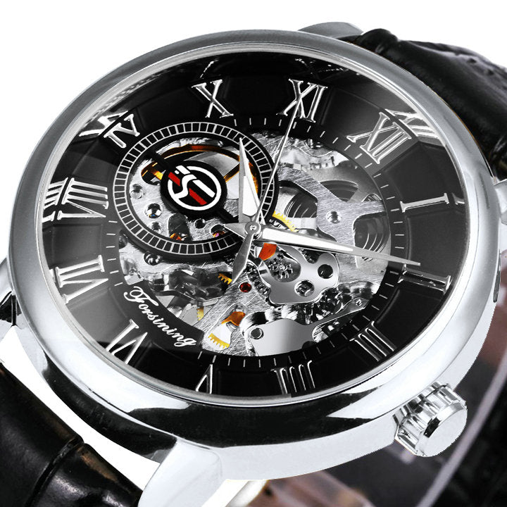 3D Leather Mechanical Automatic Skeleton Watches for Men
