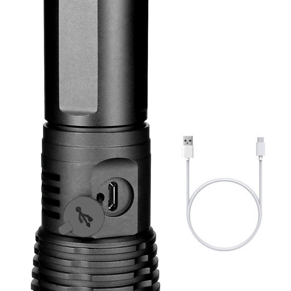 Potente Torcia LED Nera con Zoom