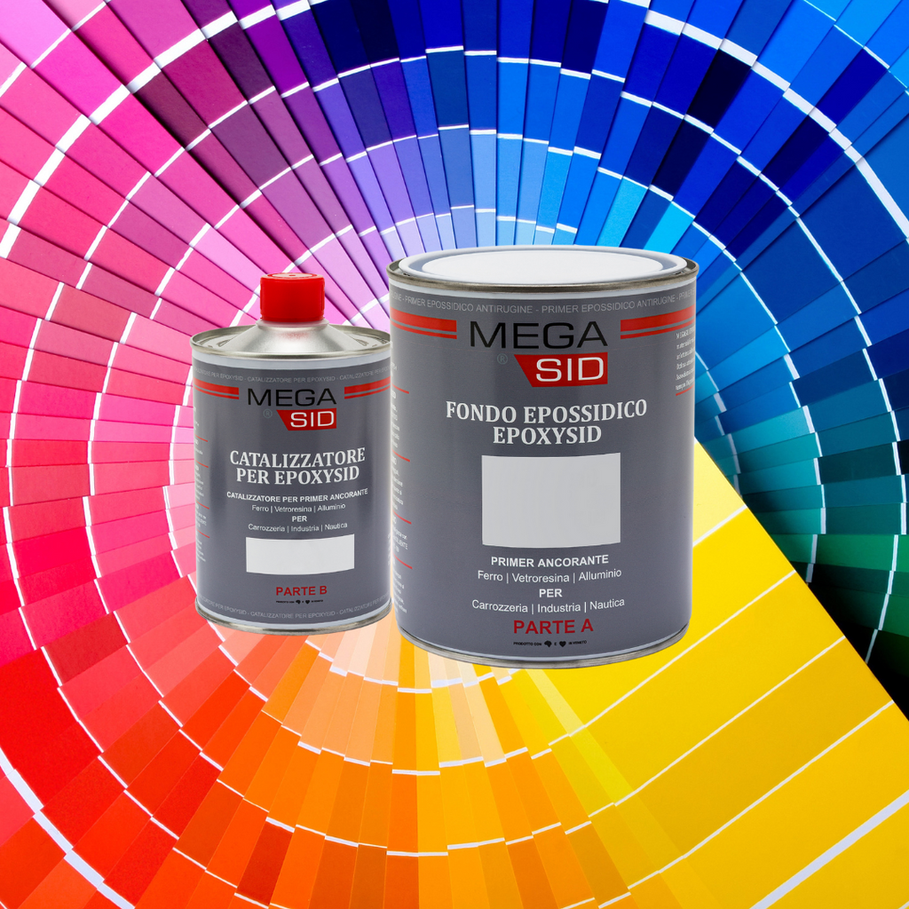 Megasid Fondo Epossidico EPOXYSID Primer 2k + Catalizzatore Vari Colori per Ferro, Alluminio e Vetroresina