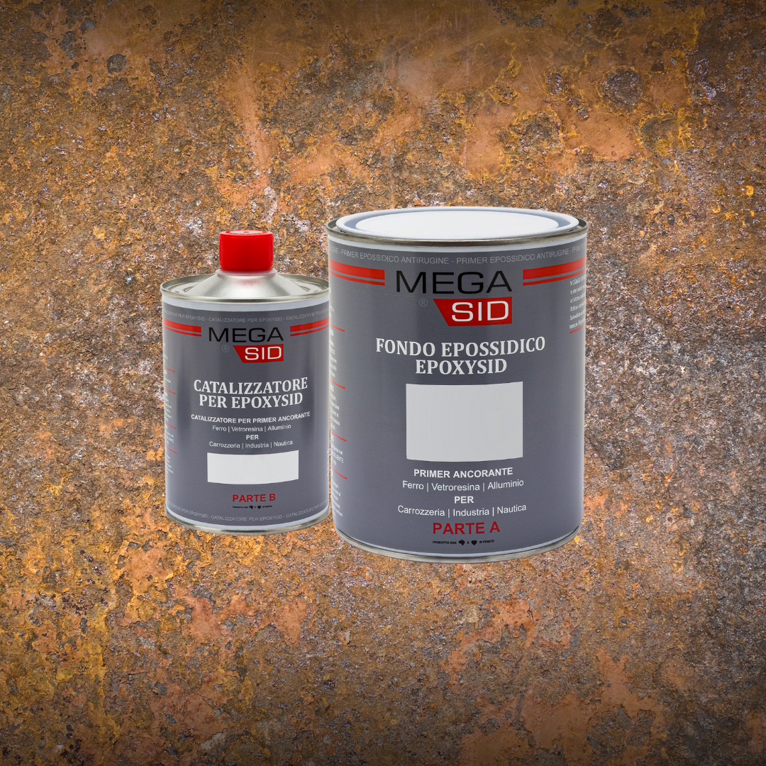 Megasid Fondo Epossidico EPOXYSID Primer 2k + Catalizzatore Vari Colori per Ferro, Alluminio e Vetroresina