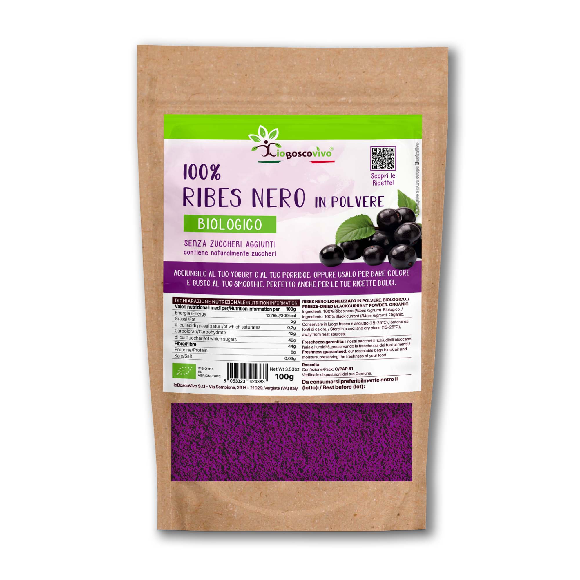 POLVERE di 100% Ribes Nero liofilizzato BIO - 100g