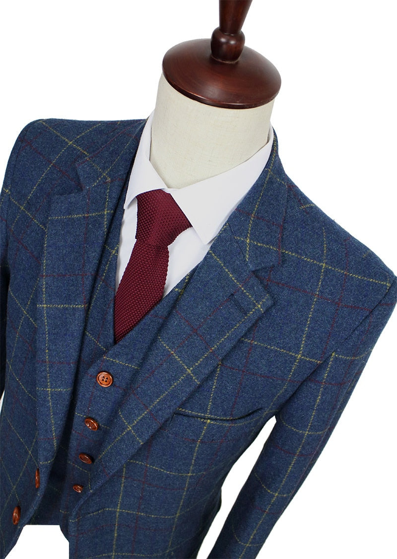 Abito da Sposo Classico a Quadri Blu