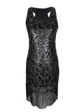 Abito Elegante Senza Maniche con Paillettes e Frange da Donna