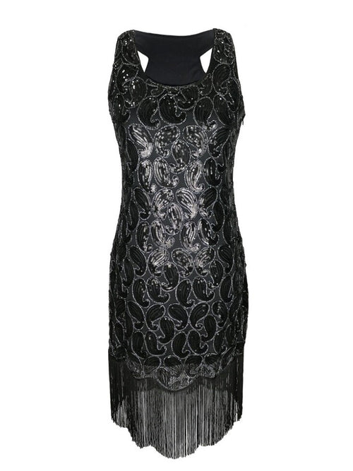 Abito Elegante Senza Maniche con Paillettes e Frange da Donna