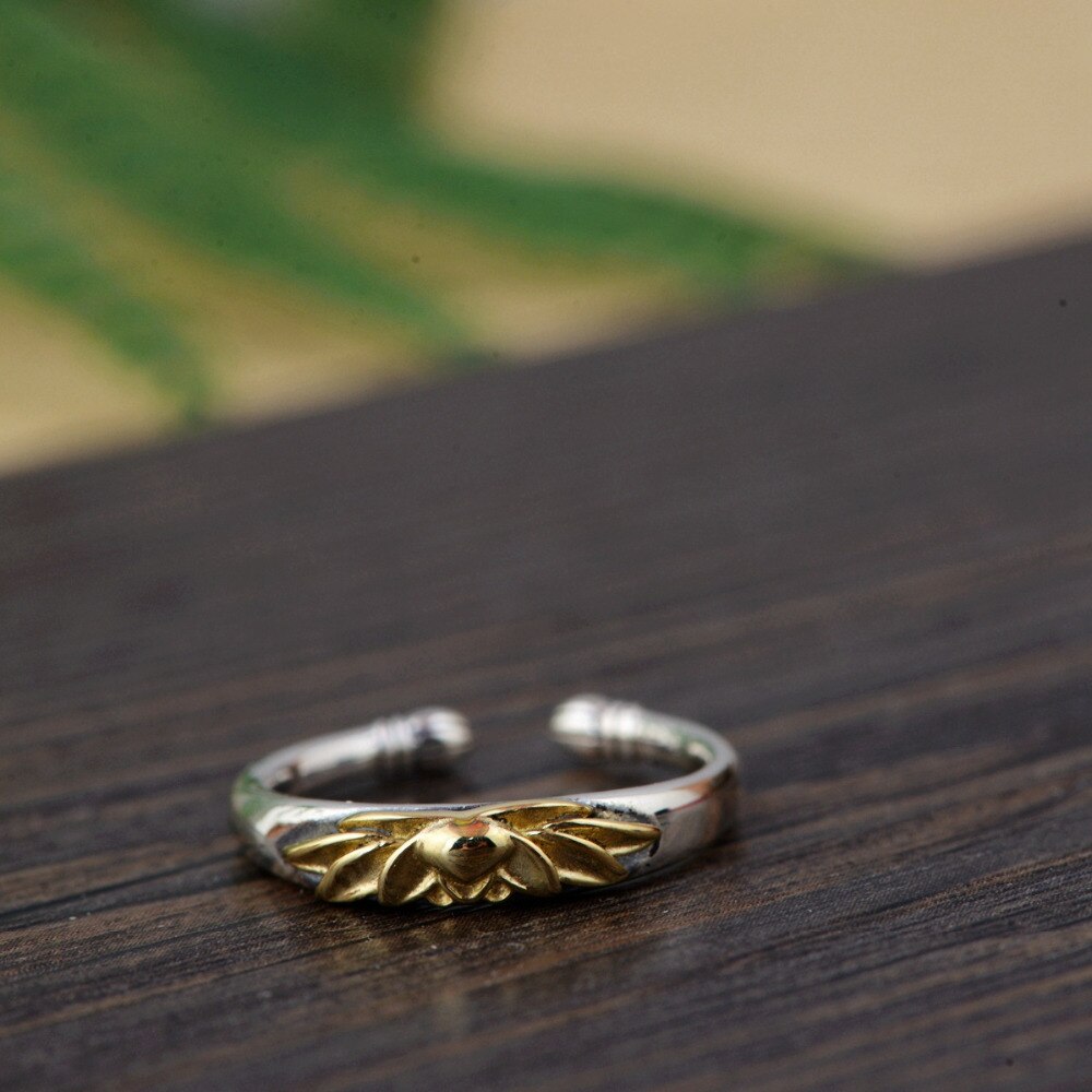 Anello da Sposa Aperto in Argento con Fiore di Loto