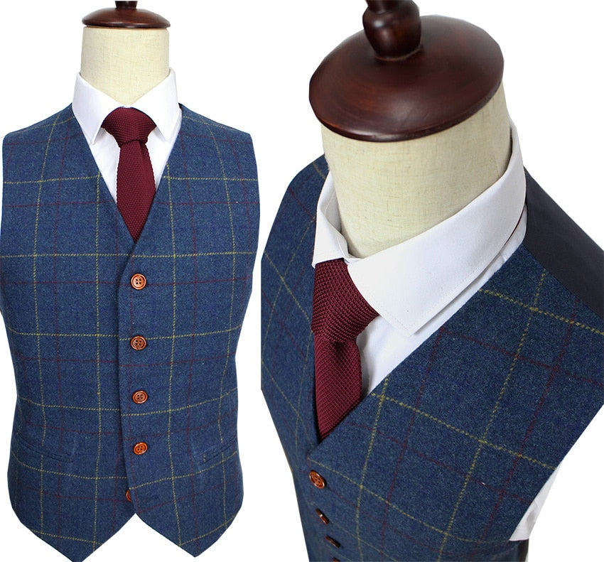 Abito da Sposo Classico a Quadri Blu