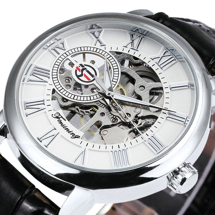 3D Leather Mechanical Automatic Skeleton Watches for Men