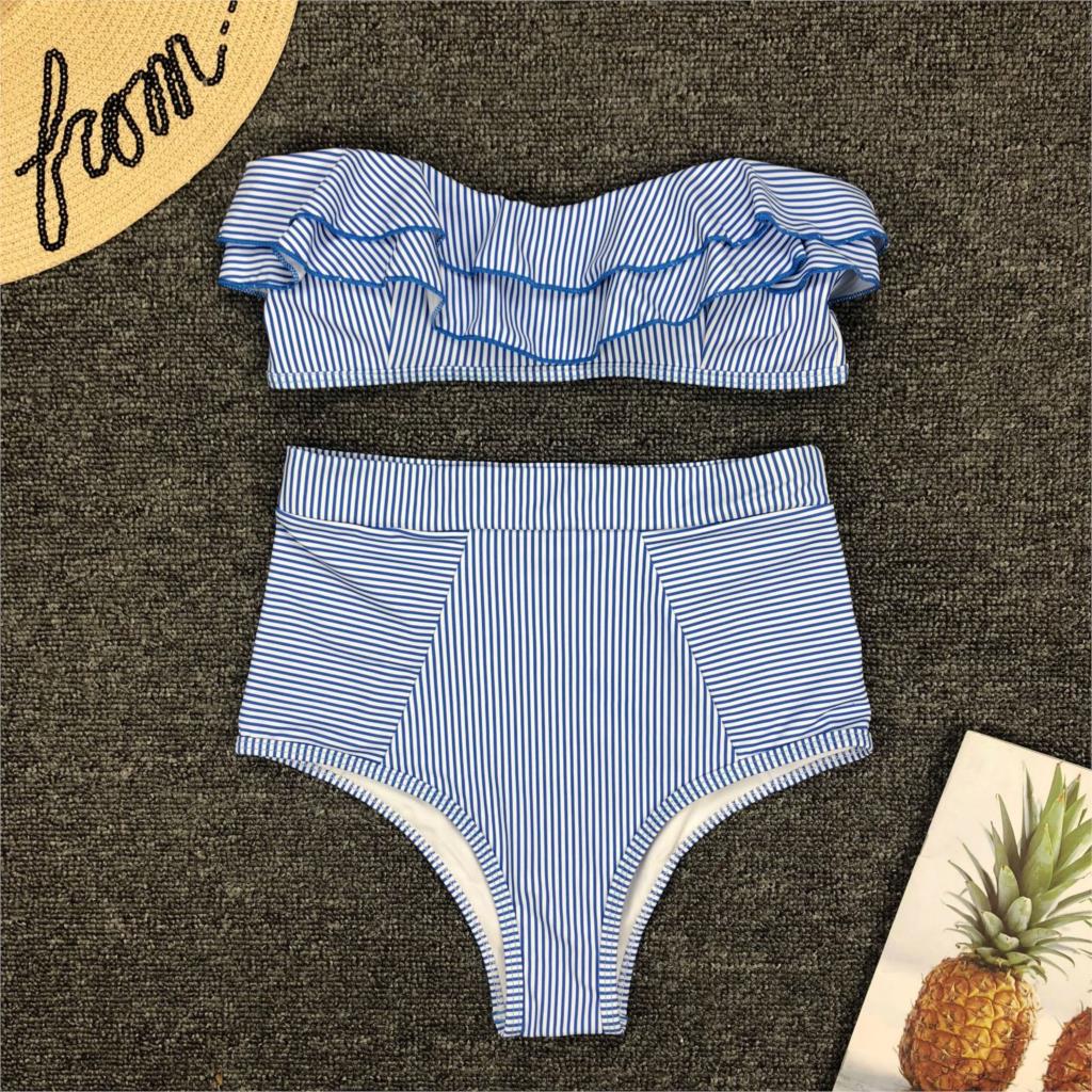 Bikini Set a Righe Stile Retrò da Donna