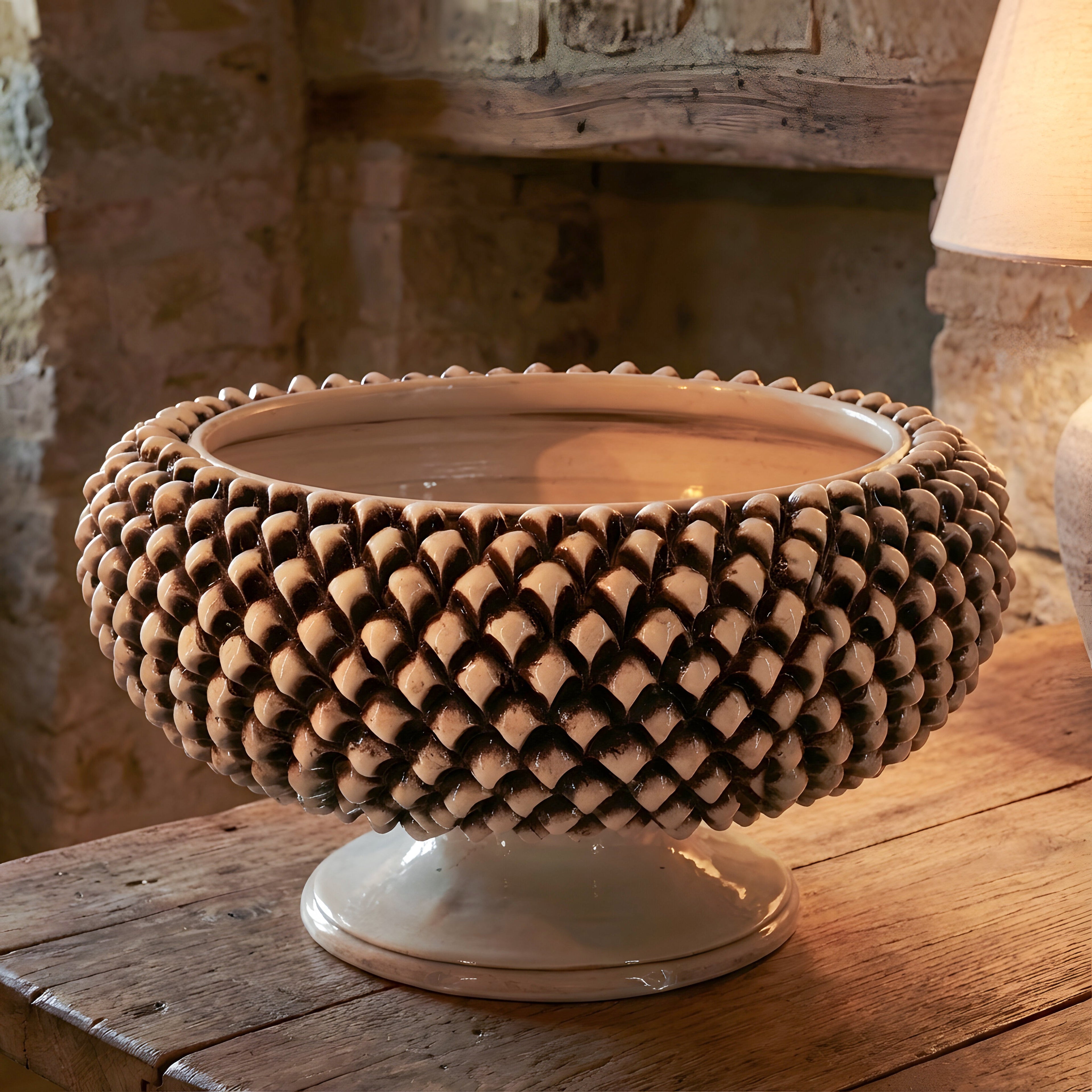 Alzata a Pigna in Ceramica di Caltagirone Ø 25/33 cm - Madreperla Antichizzato