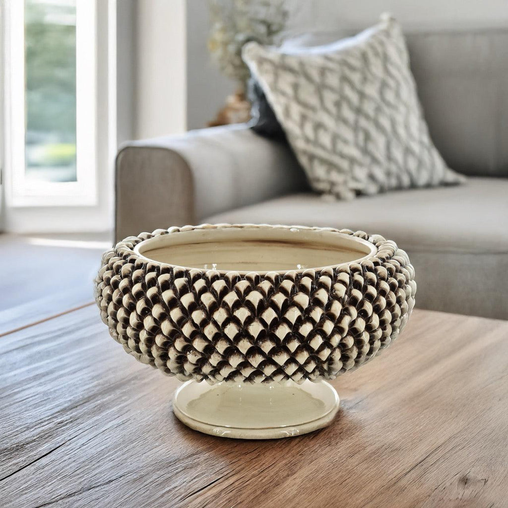 Alzata a Pigna in Ceramica di Caltagirone Ø 25/33 cm - Madreperla Antichizzato