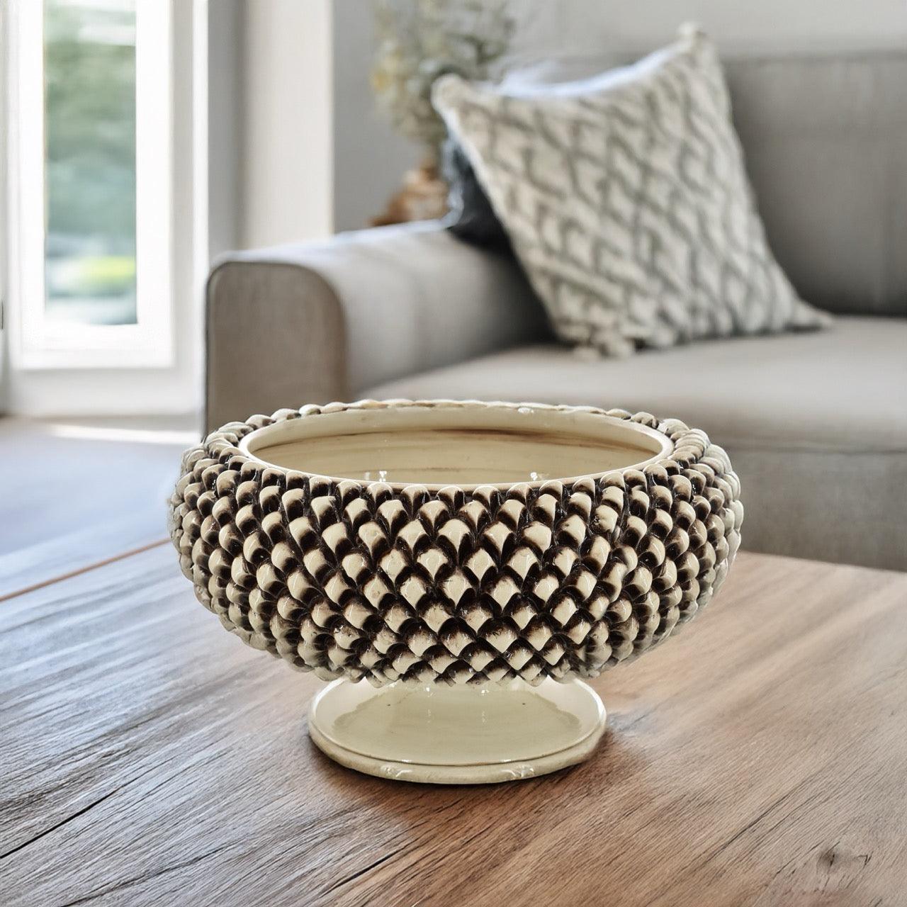 Alzata a Pigna in Ceramica di Caltagirone Ø 25/33 cm - Madreperla Antichizzato