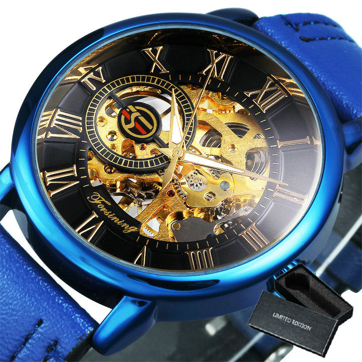 3D Leather Mechanical Automatic Skeleton Watches for Men
