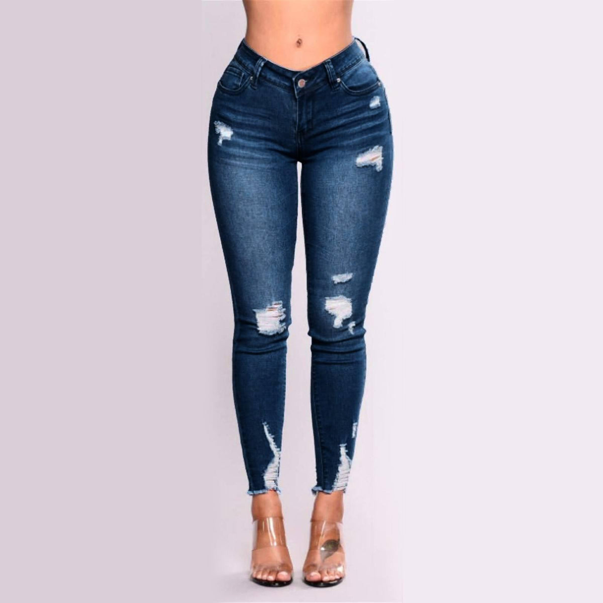 Jeans Skinny Strappati Effetto Push-Up