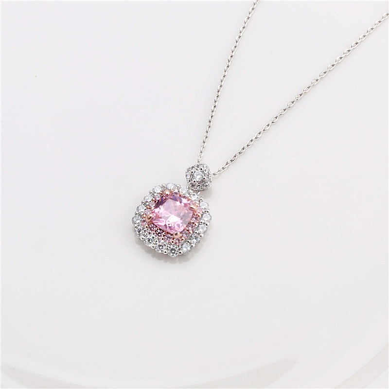 Collana con Ciondolo Quadrato in Rosa e Giallo