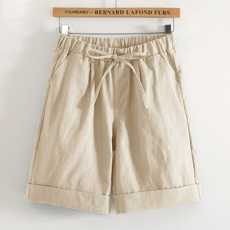Pantaloncini a Gamba Larga Vita Alta Elastica da Donna