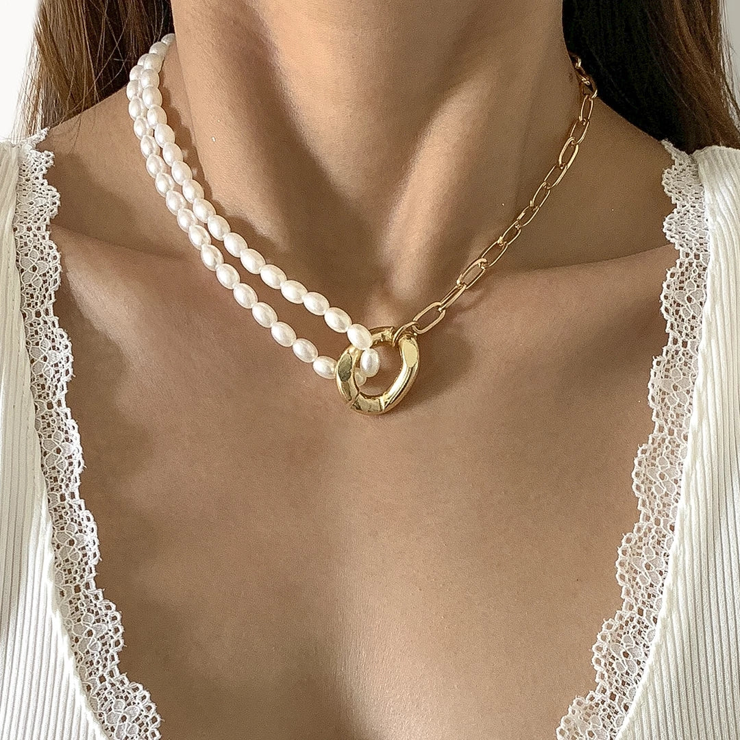 Collana a Catena con Perle Barocche da Donna