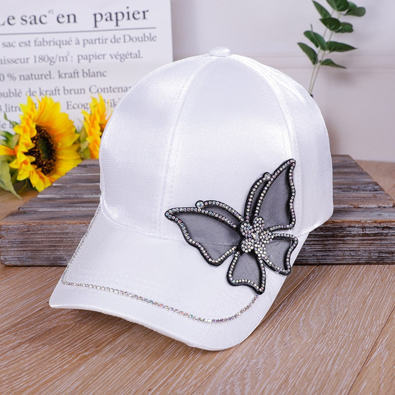 Cappellino da Baseball con Cristalli a Farfalla da Donna