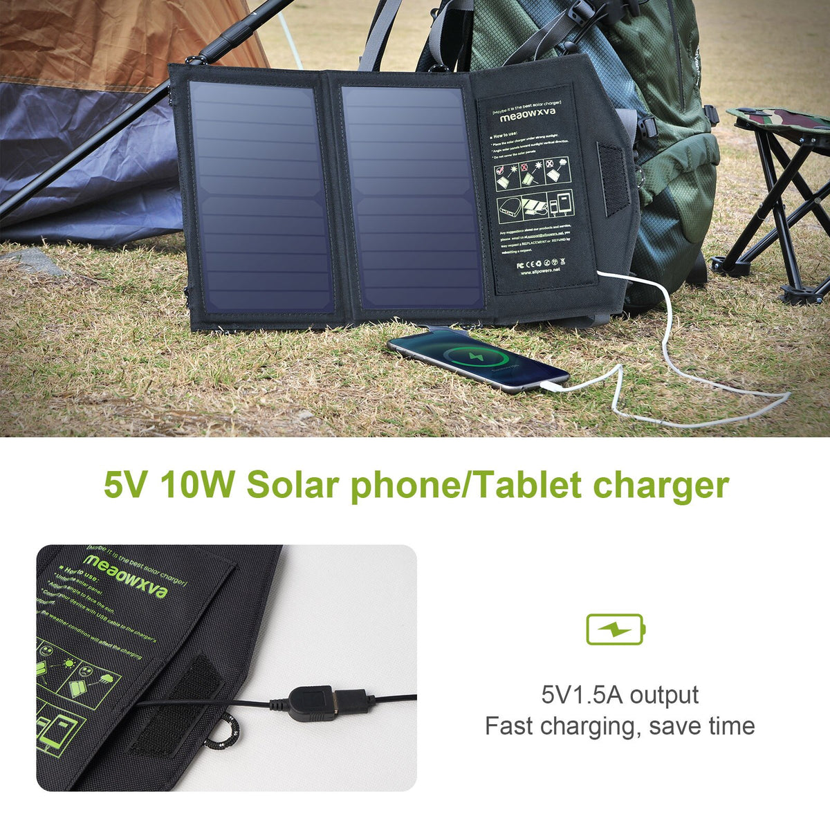 Pannello Solare Portatile Pieghevole 10W per Ricarica USB