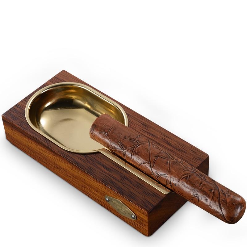 Posacenere per Sigari in Legno con Finiture Dorate
