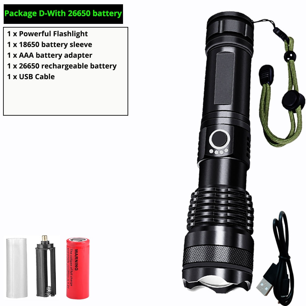 Potente Torcia LED Nera con Zoom