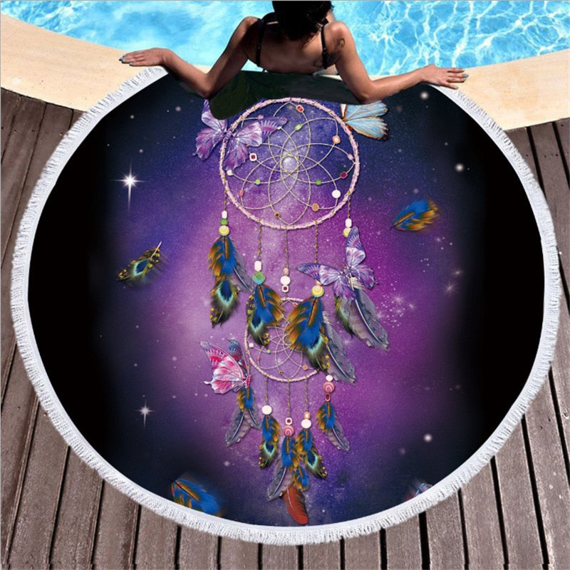 Beach Round Shaped Dream Catcher Printed Towels
