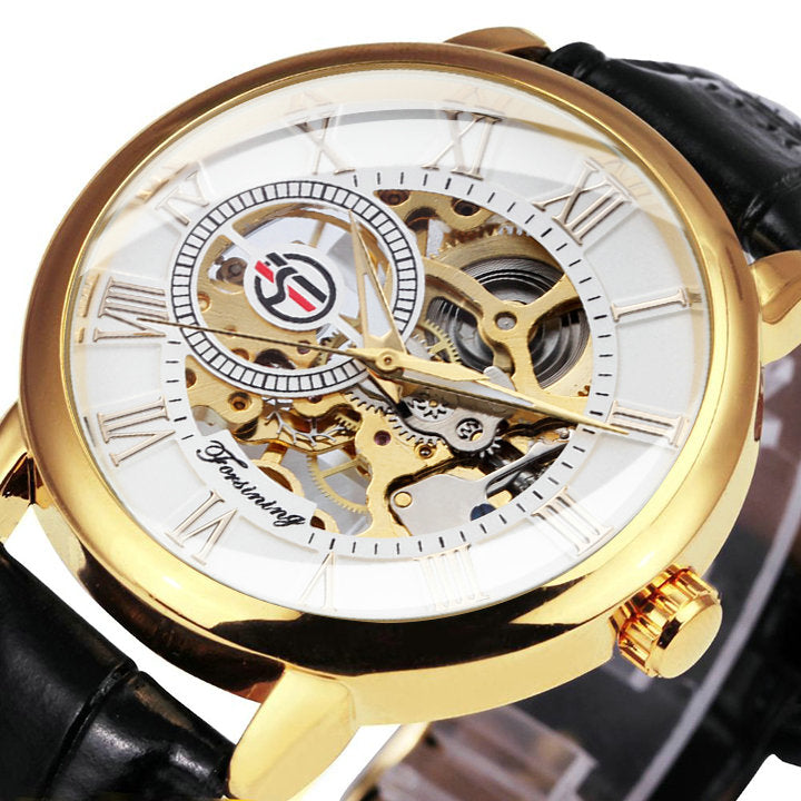 3D Leather Mechanical Automatic Skeleton Watches for Men