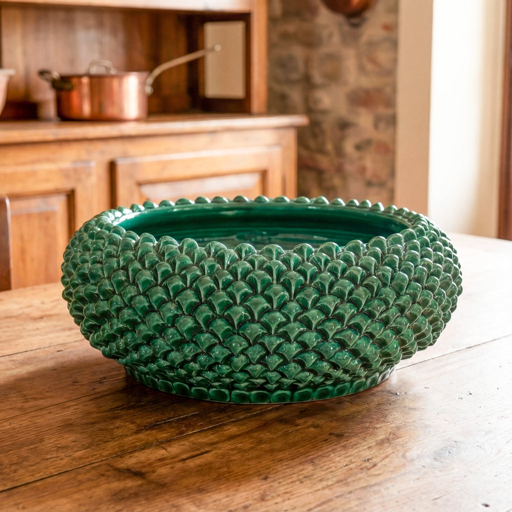Centrotavola a Pigna in Ceramica di Caltagirone Ø 25/33 cm - Verde Smeraldo