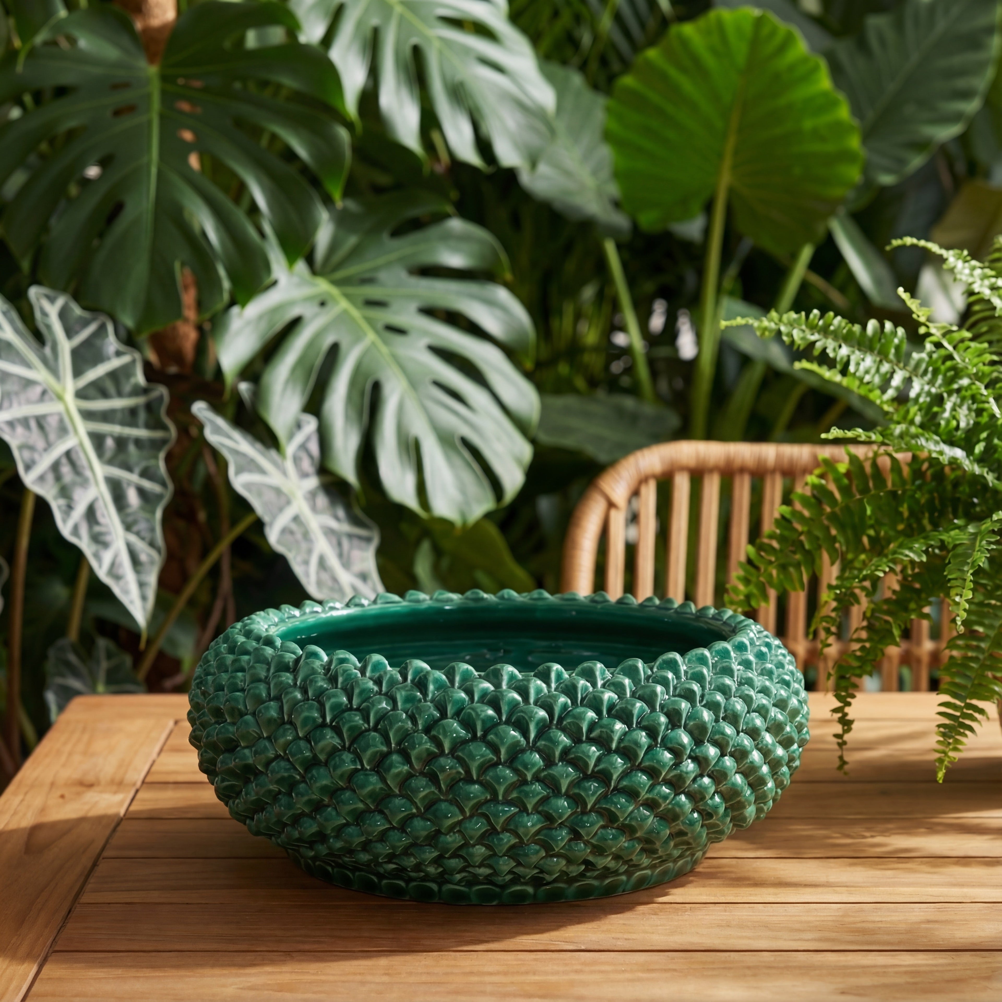 Centrotavola a Pigna in Ceramica di Caltagirone Ø 25/33 cm - Verde Smeraldo