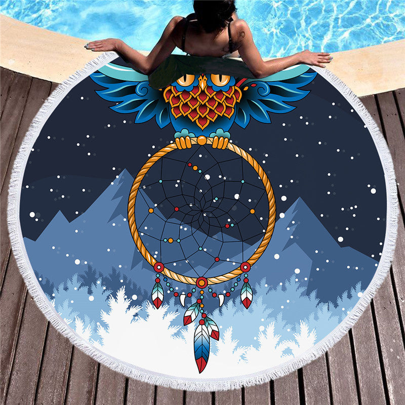 Beach Round Shaped Dream Catcher Printed Towels
