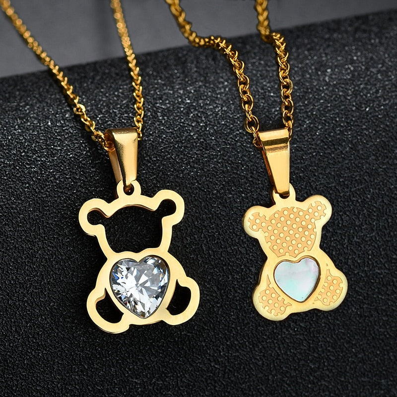 Collana con Ciondolo a Forma di Orsetto in Zircone Cubico