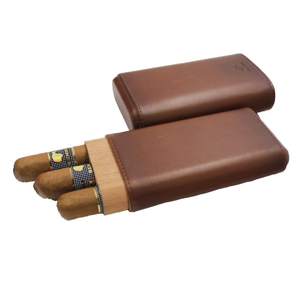 Portasigari in Pelle Portatile per 3 Sigari