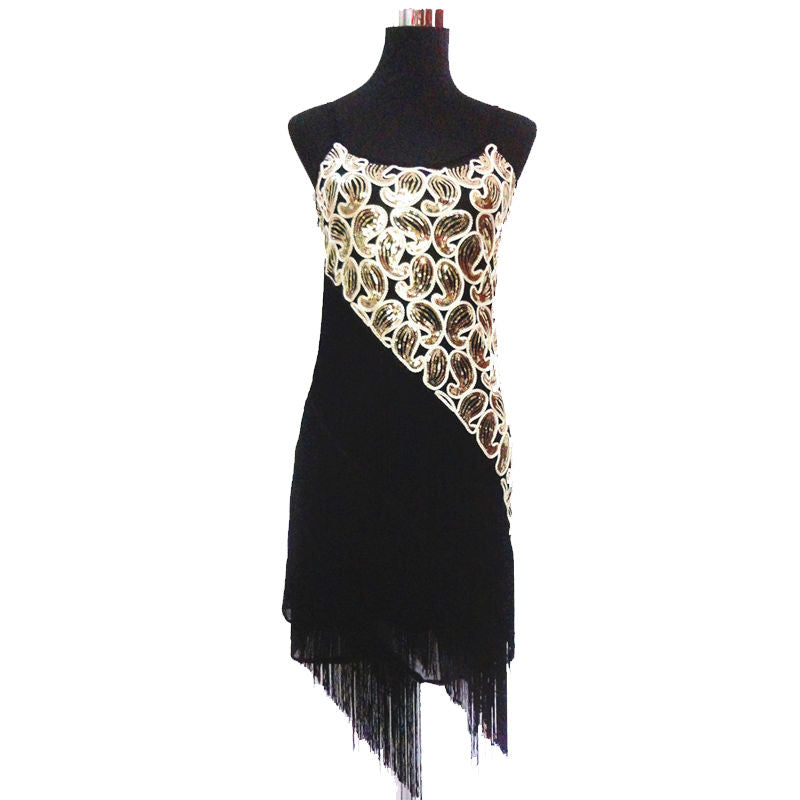 Abito Donna Asimmetrico con Paillettes e Frange