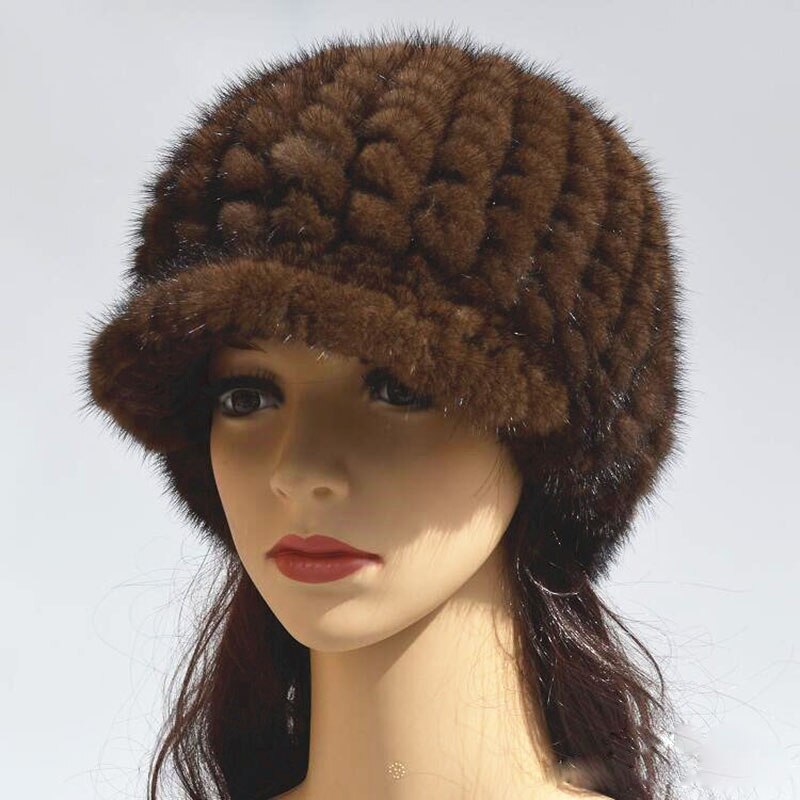 Cappello in Pelliccia di Visone Lavorato a Maglia da Donna