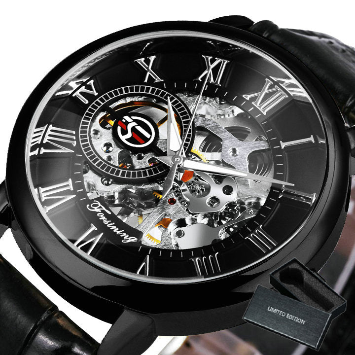 3D Leather Mechanical Automatic Skeleton Watches for Men