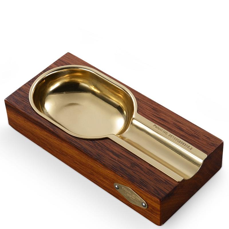 Posacenere per Sigari in Legno con Finiture Dorate