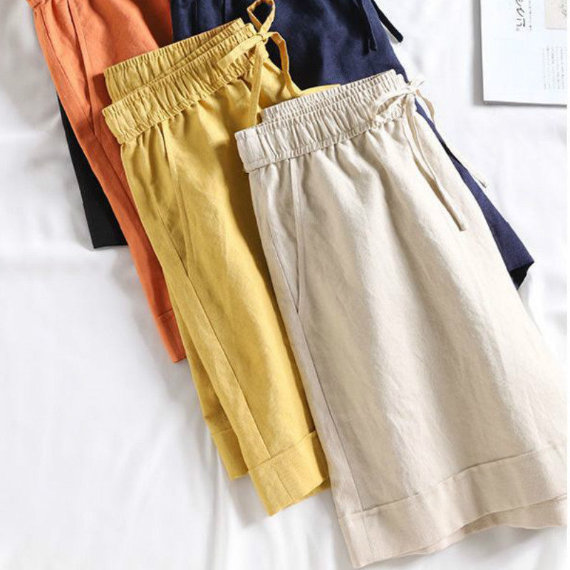Pantaloncini a Gamba Larga Vita Alta Elastica da Donna