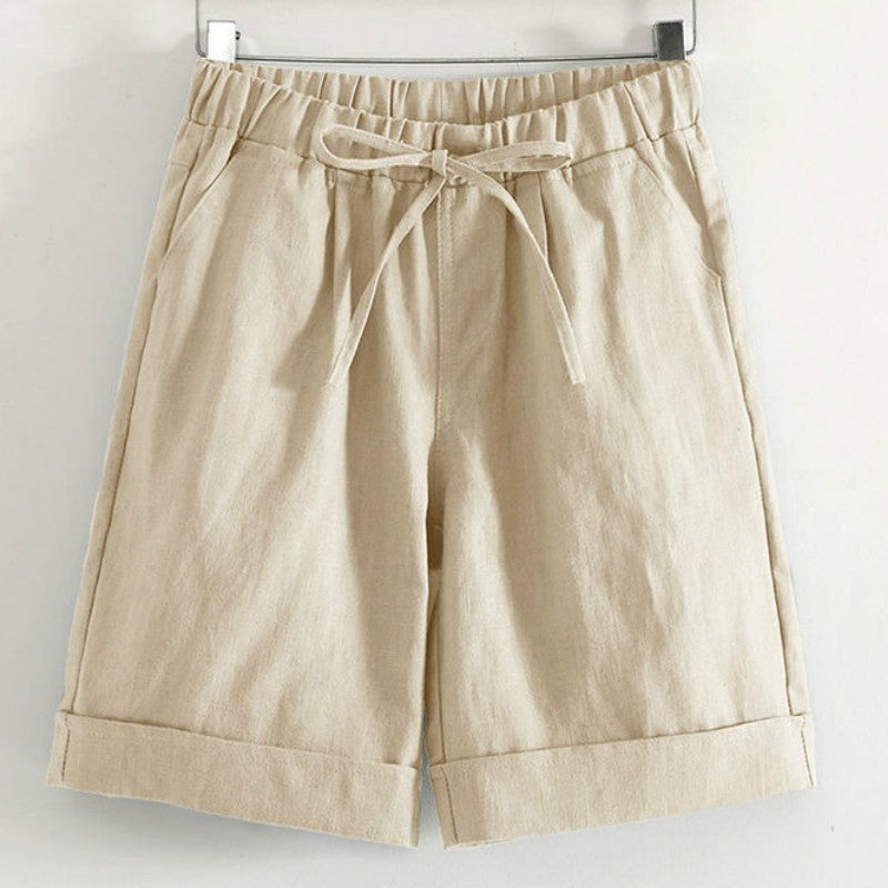 Pantaloncini a Gamba Larga Vita Alta Elastica da Donna