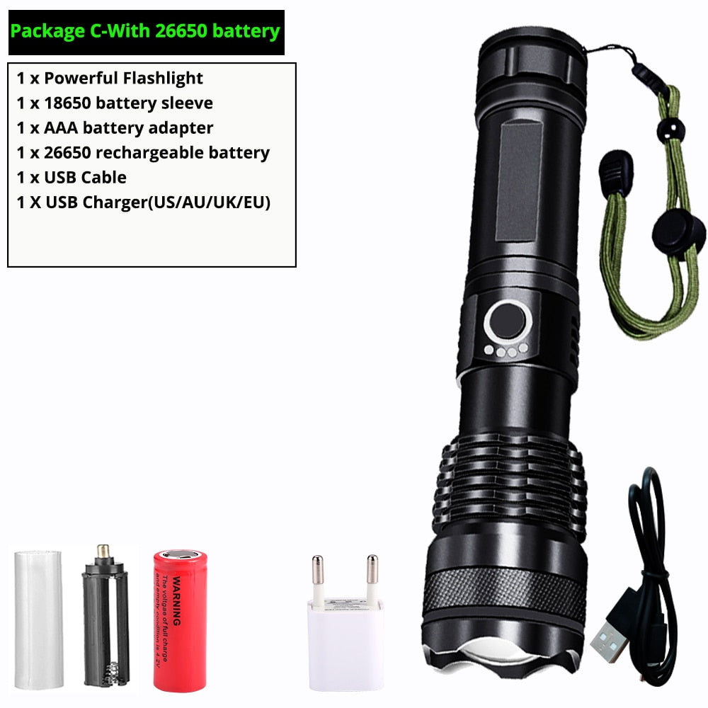 Potente Torcia LED Nera con Zoom