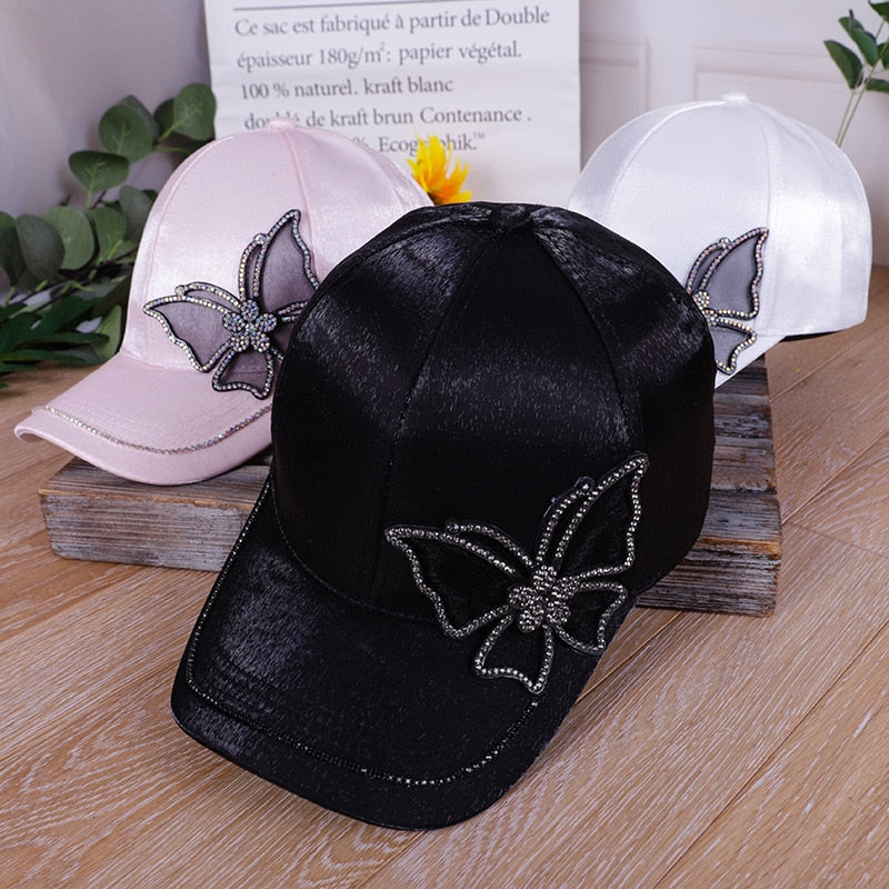 Cappellino da Baseball con Cristalli a Farfalla da Donna