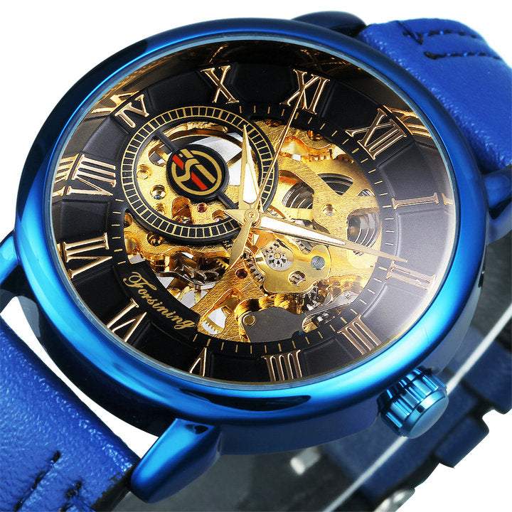 3D Leather Mechanical Automatic Skeleton Watches for Men