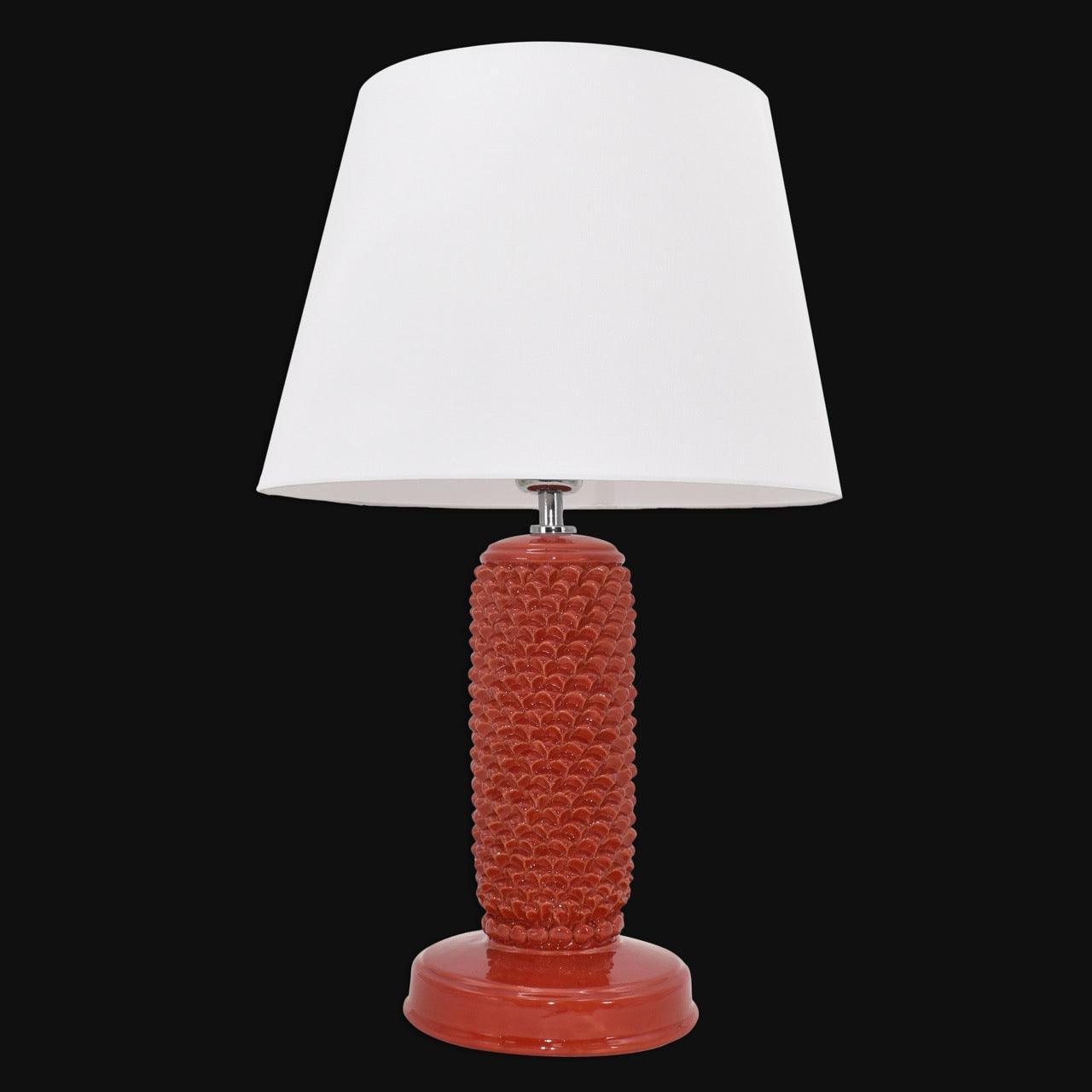 Lume Pigna Cilindro in Ceramica di Caltagirone h 60 cm - Rosso Fuoco