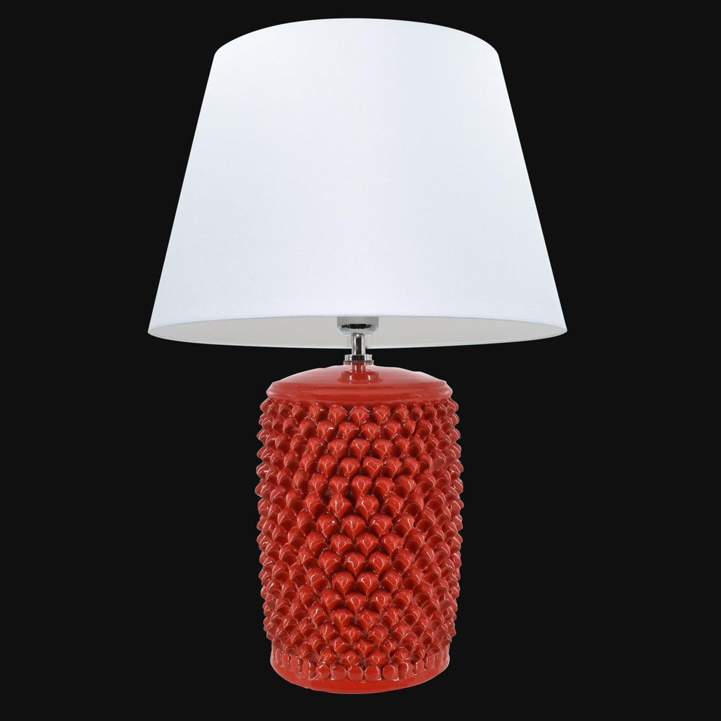 Lume Pigna Cilindro in Ceramica di Caltagirone h 60 cm - Rosso Fuoco