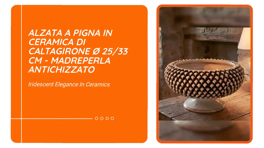 Alzata a Pigna in Ceramica di Caltagirone &Oslash; 25/33 cm - Madreperla Antichizzato by@Outfy