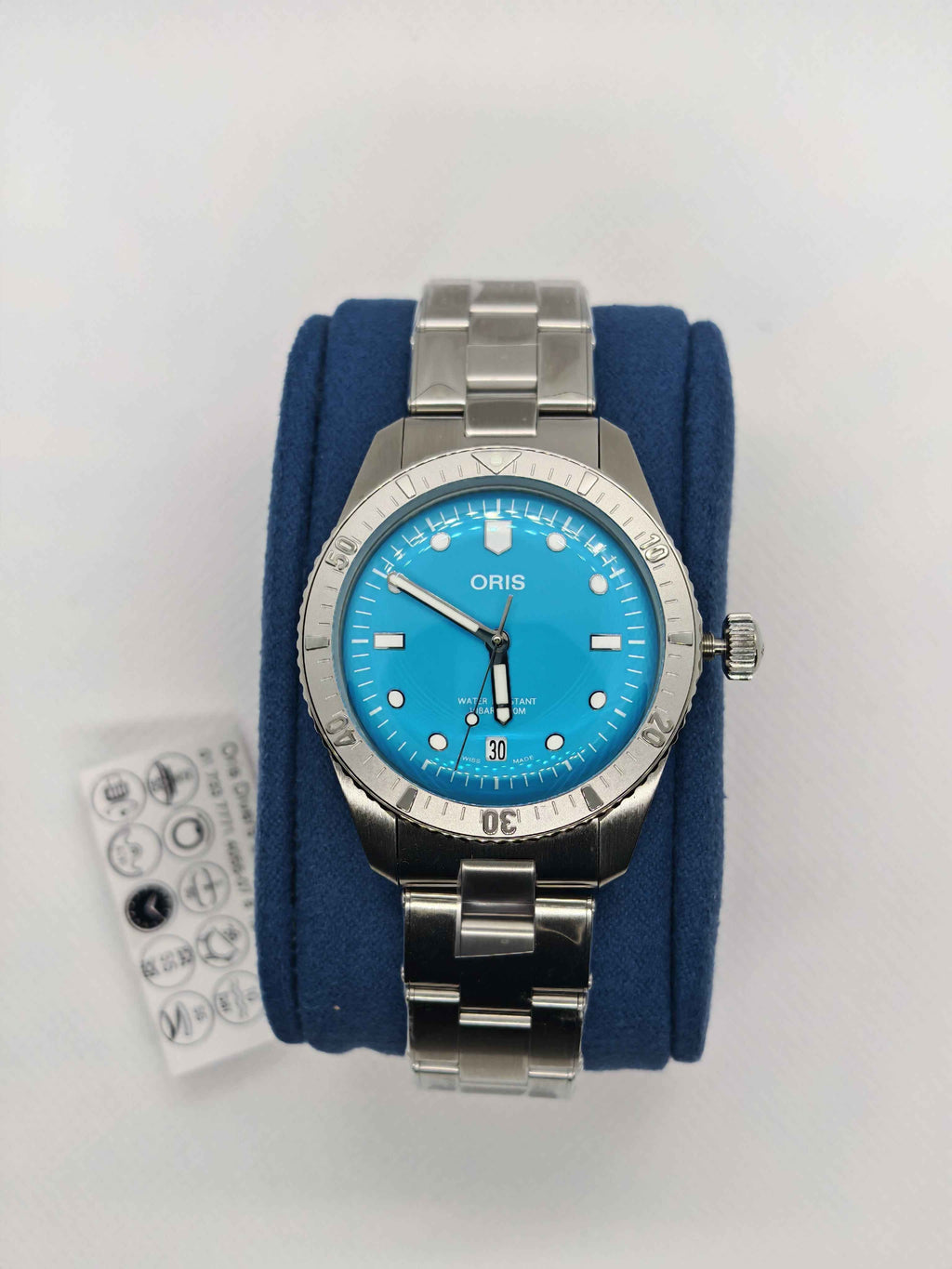 Oris Divers Sixty-Five Cotton Candy Uomo Unisex Swiss Made 38 mm Quadrante Blu Cassa Acciaio Bracciale Acciaio Vetro Zaffiro Antiriflesso Automatico Calibro 733-1 Data Riserva 41 Ore Diver 100m Ref. 01 733 7771 4055-07 8 19 18 Full Set