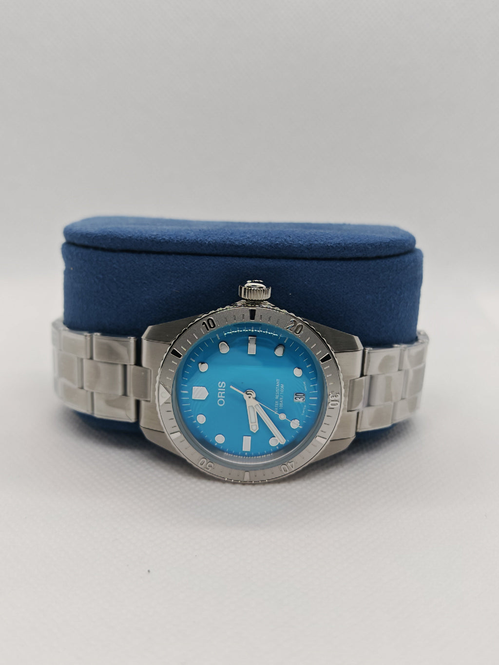 Oris Divers Sixty-Five Cotton Candy Uomo Unisex Swiss Made 38 mm Quadrante Blu Cassa Acciaio Bracciale Acciaio Vetro Zaffiro Antiriflesso Automatico Calibro 733-1 Data Riserva 41 Ore Diver 100m Ref. 01 733 7771 4055-07 8 19 18 Full Set
